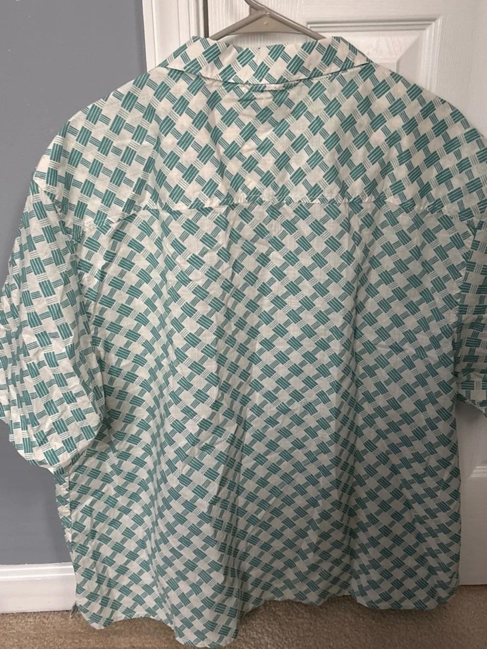 Banana Republic Teal Geometric Short-Sleeve Button-Down Shirt
